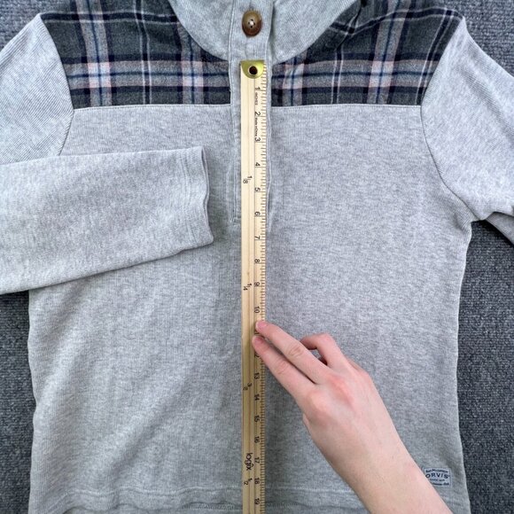 Orvis Womens Sweatshirt Pullover 1/4 Button Solid Gray Long Sleeve Knit Cotton - Picture 2 of 10